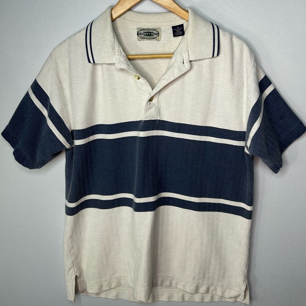 Classic Vintage Navy and Cream Striped Polo Shirt